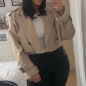 Zara cropped trench coat with distressed hem worn once size M